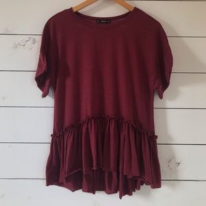 Shein drop shoulder hem ruffle tee